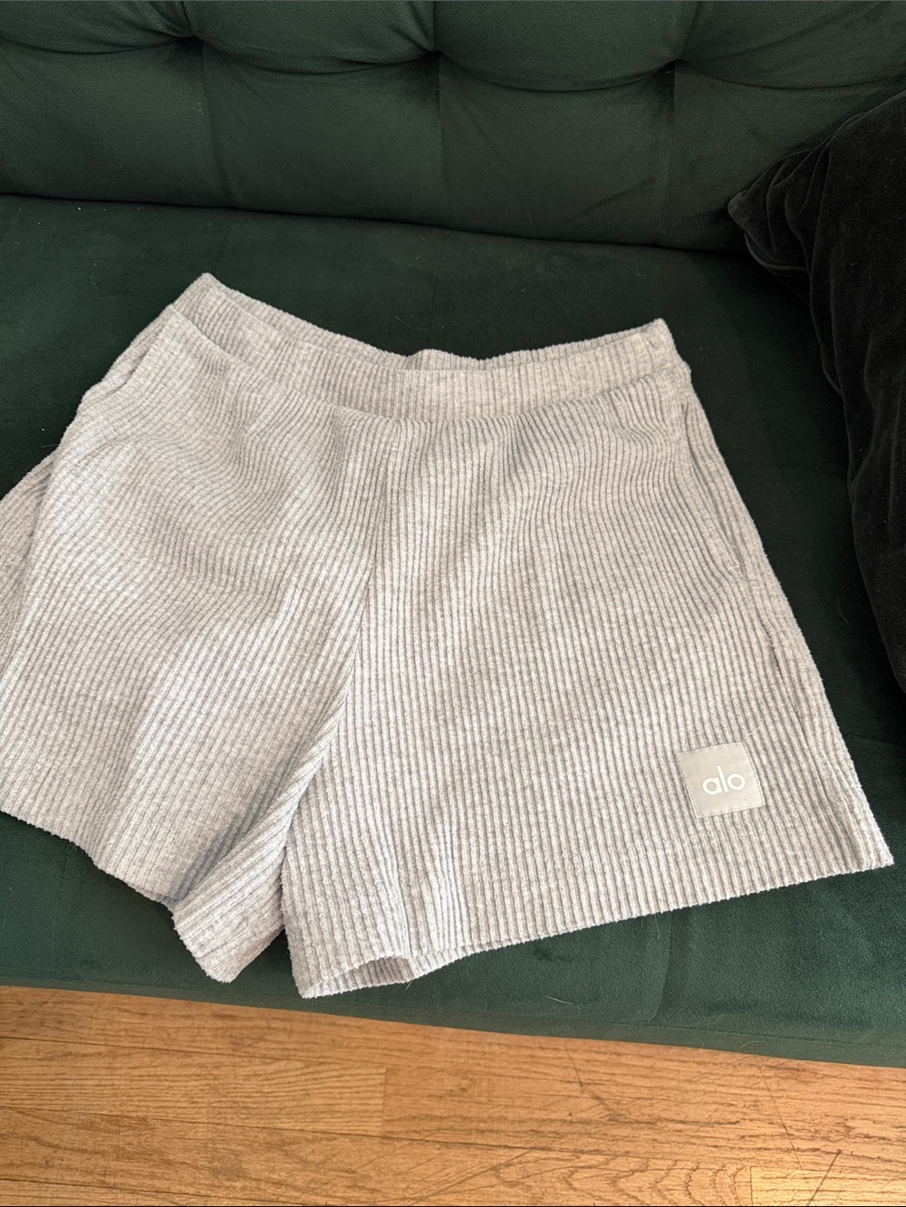 ALO Yoga Ribbed Knit Shorts in Light Gray